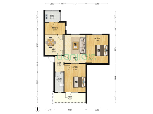 莲花湖路12到22号 2室2厅1卫 91平方