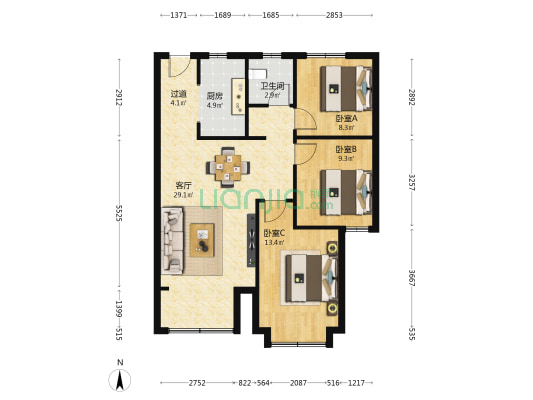 晏南御景 3室1厅1卫 98平方
