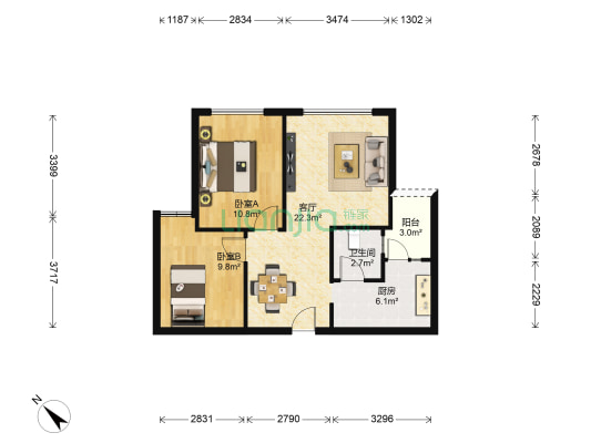 中铁西郡英华三期 2室1厅1卫 65平方