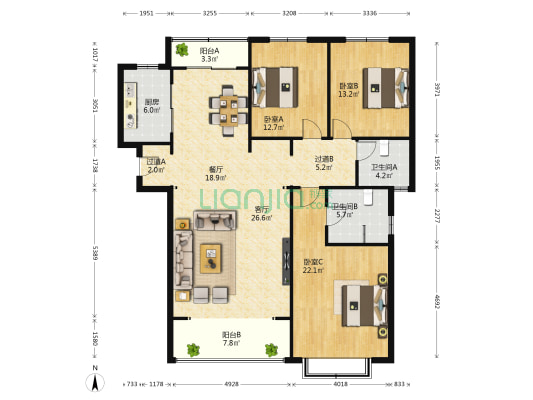 逸景湾 3室2厅2卫 167平方