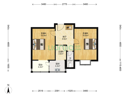 新华税务局宿舍 2室1厅1卫 68平方