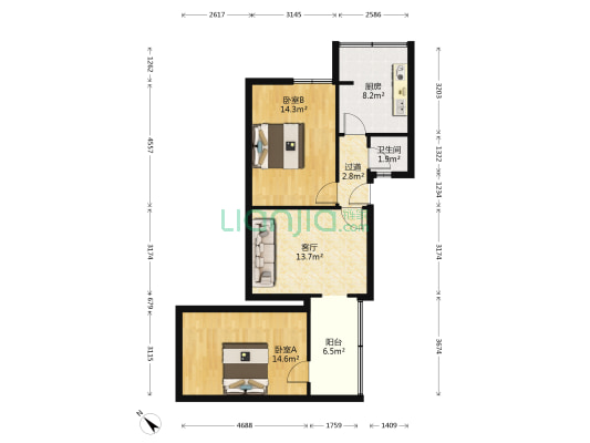 人民中路一段9号 2室1厅1卫 69平方