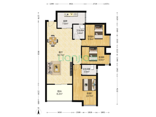 江山如画五期 3室1厅2卫 117平方