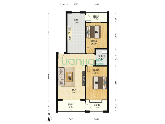 新华园 2室1厅1卫 85平方