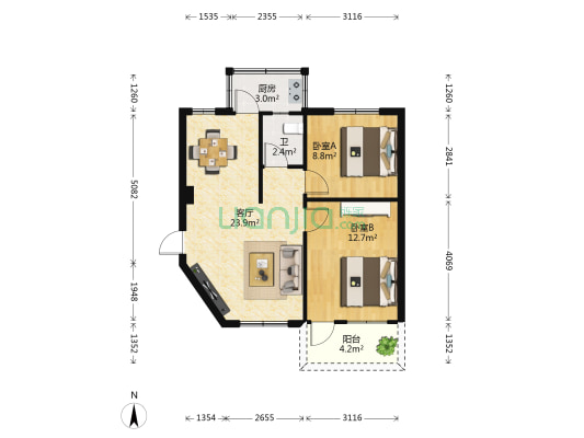 甸花新村 2室1厅1卫 65平方