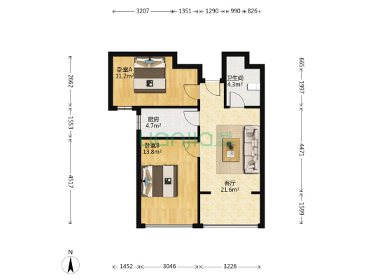 永和花园 2室1厅1卫 84平方
