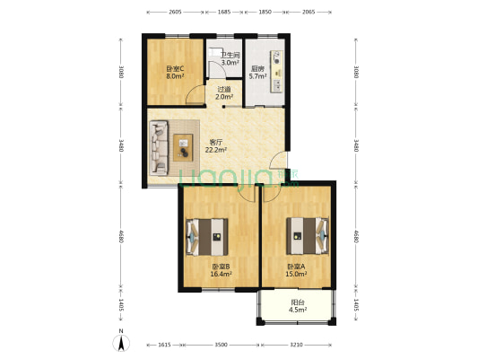 华兴腾飞新城 3室1厅1卫 98平方