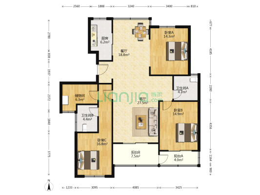 丽都水岸 3室2厅2卫 138平方