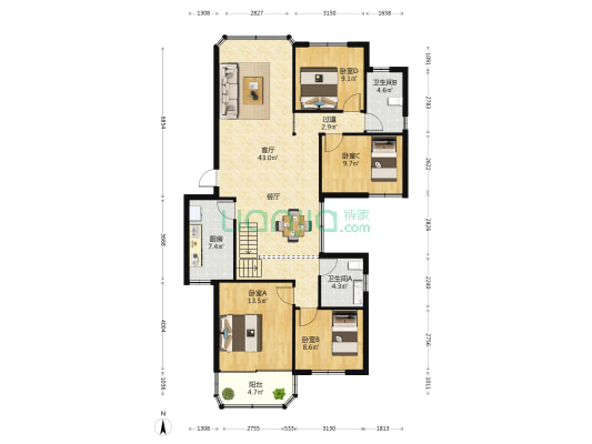 南湾花园一期 4室1厅2卫 129平方