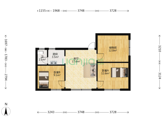 贵柴一福利 2室1厅1卫 73平方