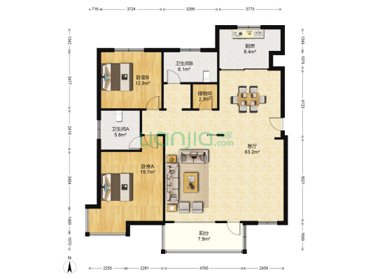 四季花园(张家港) 2室1厅2卫 146平方