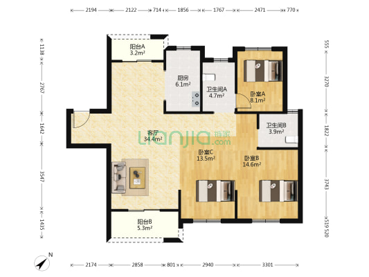 海林康桥官邸 3室2厅2卫 108平方