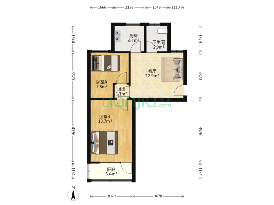 咸阳路 2室1厅1卫 58平方