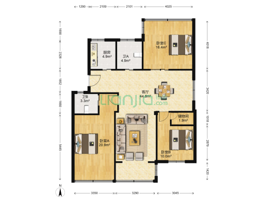 迈水桥小区 3室1厅2卫 127平方