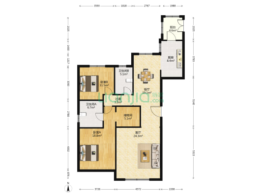 江坪园 2室2厅2卫 149平方