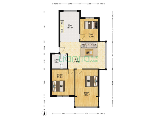 晋盛家园 3室1厅1卫 104平方