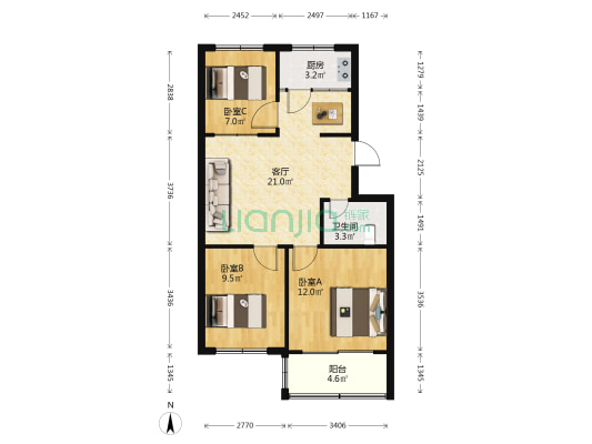 古城小区 3室1厅1卫 78平方