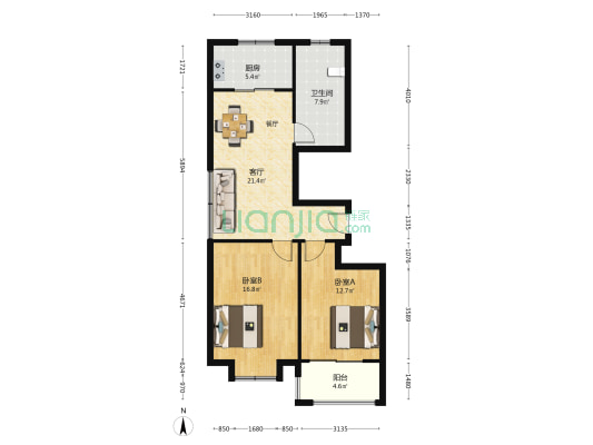 银通社区 2室1厅1卫 92平方