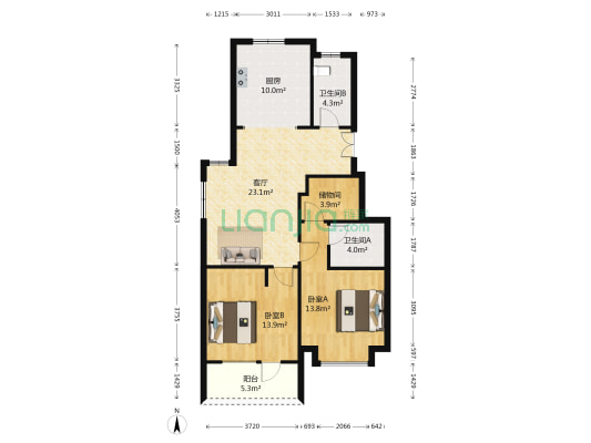 百家乐西园 2室1厅2卫 89平方