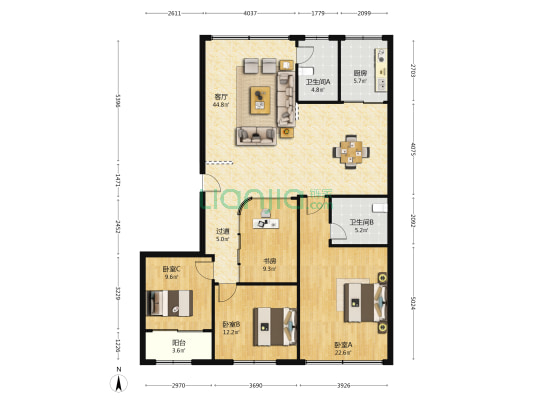 华得利小区 4室1厅2卫 150平方