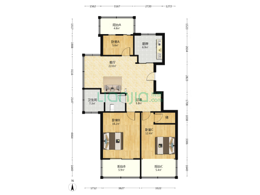 佳成花苑 3室1厅1卫 108平方