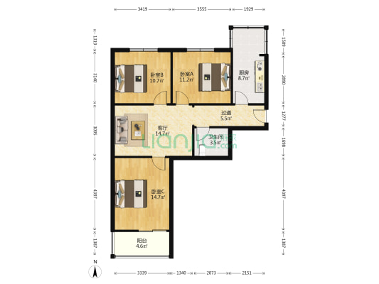 福乐小区 3室1厅1卫 85平方