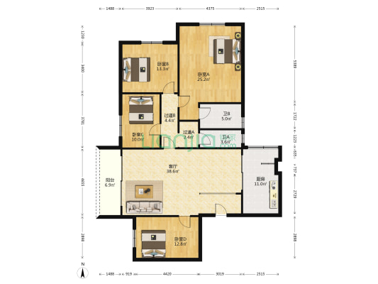 海欣阁 4室1厅2卫 160平方