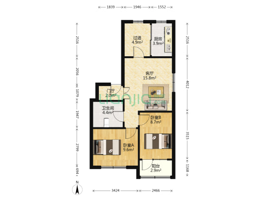 珠海三区 2室1厅1卫 73平方