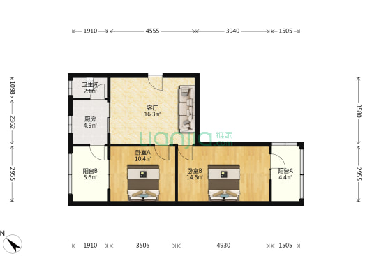 关家苑 2室1厅1卫 66平方