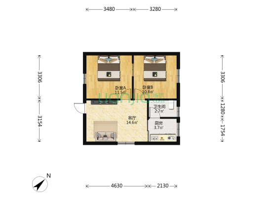 华丰宾馆 2室1厅1卫 62平方