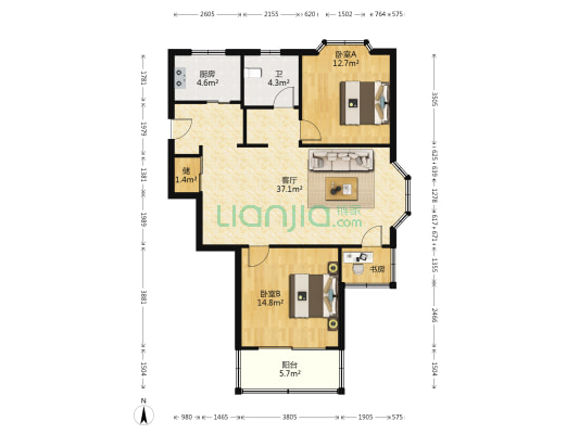 枫景公寓 3室1厅1卫 102平方