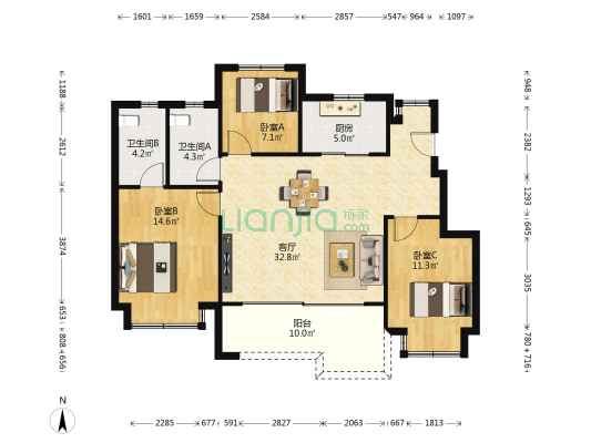 宸悦·江语院 3室1厅2卫 103平方