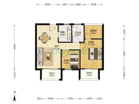 绿地海外滩一期 2室1厅1卫 83平方
