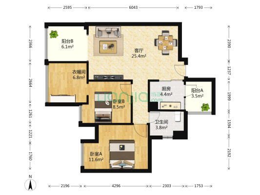 置信清水湾 2室1厅1卫 88平方