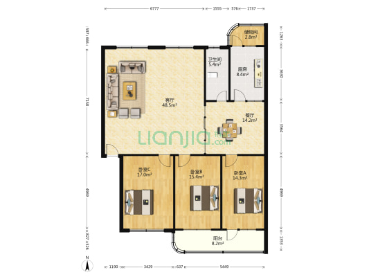 东升家园 3室2厅1卫 160平方