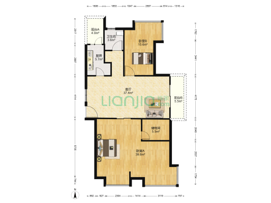 银都花园(瑞安市) 2室1厅1卫 144平方