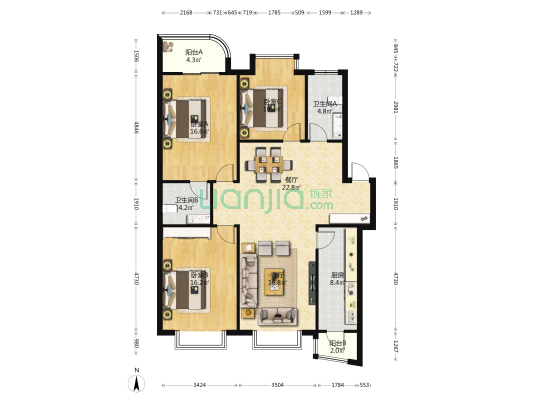 锦华名苑桂花园 3室2厅2卫 128平方