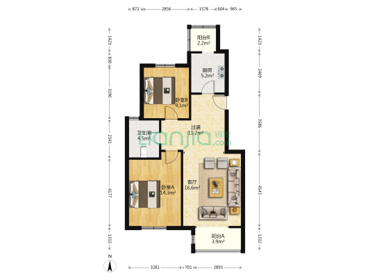 怡美家园 2室1厅1卫 90平方