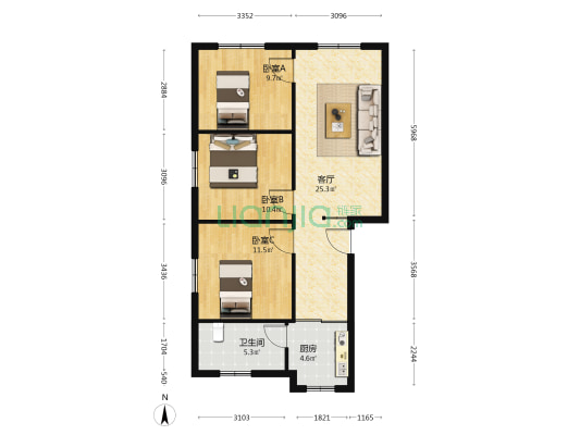 北京路225号 3室1厅1卫 84平方