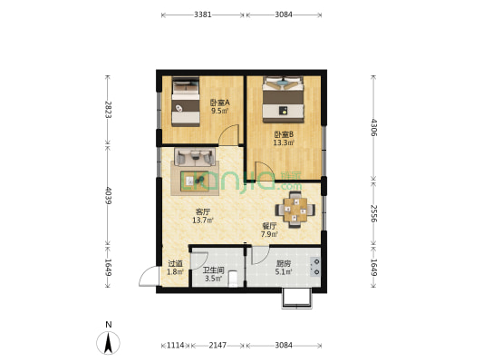 牛奶职工宿舍 2室2厅1卫 62平方