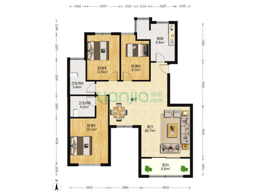泰安奥林匹克花园 3室1厅2卫 130平方