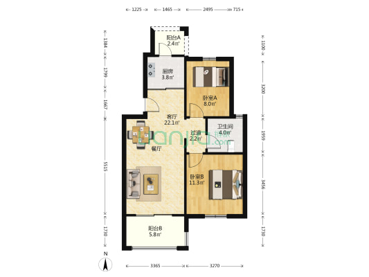 福瑞花园A区 2室1厅1卫 80平方