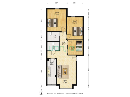回澜大道181号 3室1厅2卫 103平方