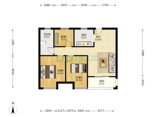 华润江南府南区 3室1厅1卫 89平方