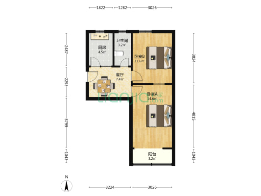 长卫小区 2室1厅1卫 53平方