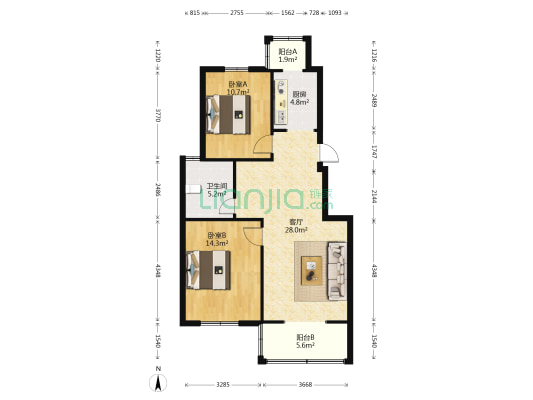 尚城花园南苑 2室1厅1卫 87平方
