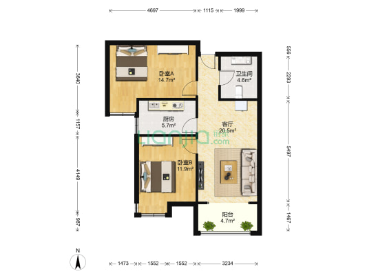 春和花园南区 2室1厅1卫 85平方
