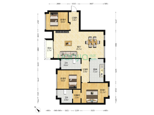 天成峰景 3室1厅2卫 90平方