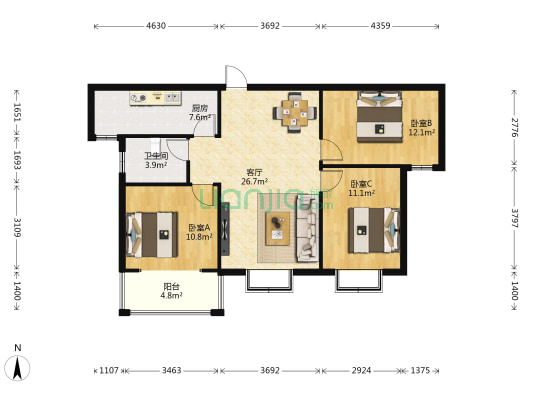 锦桂苑 3室1厅1卫 105平方