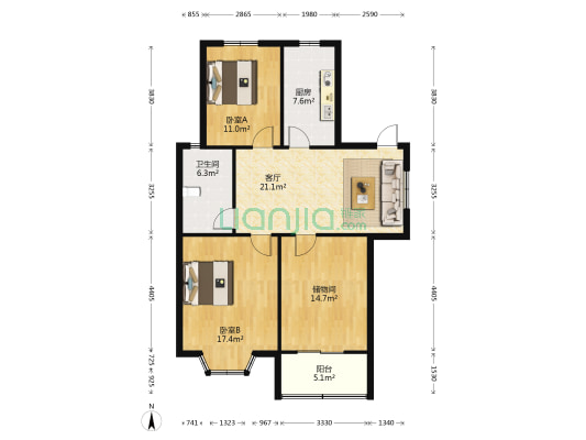 通澄花园东区 2室1厅1卫 106平方